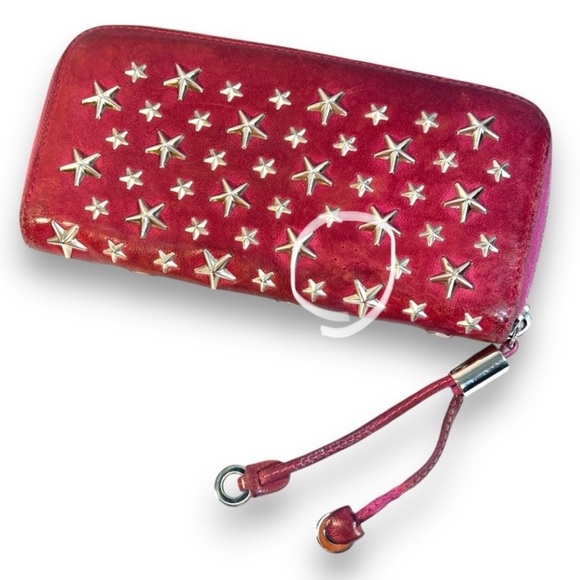 JIMMY CHOO red  & Silver Tone Star Studded Wallet with Authentication Card 💕 - Picture 11 of 15
